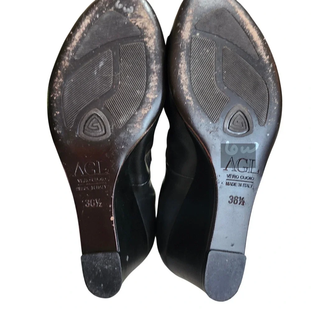 AGL Attilio Giusti Leombruni Wedge Pumps Women 36.5 Black Leather Patent Cap Toe